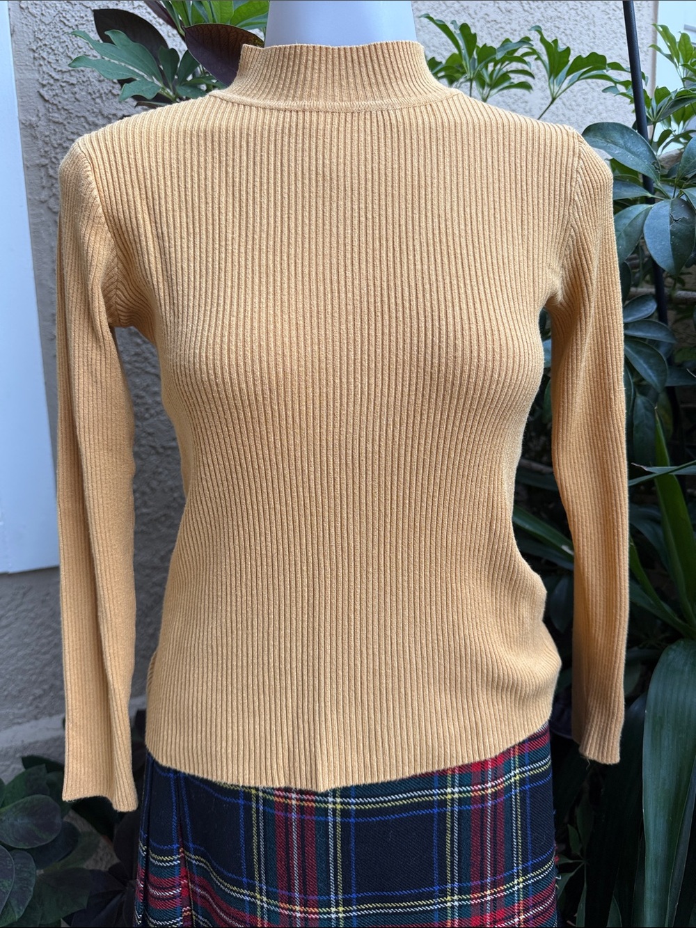 Classic Timing Ribbed Mock-Neck Sweater Top - Mustard